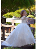 Off Shoulder Ivory Lace Tulle Floor Length Flower Girl Dress